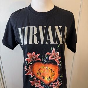 Nirvana 100% Cotton Black Graphic Tee with Floral Print